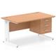 Impulse 1400 x 800mm Straight Desk Oak Top White Cable Managed Leg with 1 x 3 Drawer Fixed Pedestal