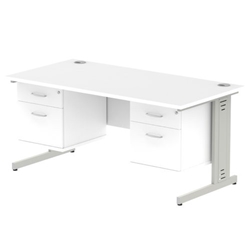 Impulse 1600 x 800mm Straight Desk White Top Silver Cable Managed Leg 2 x 2 Drawer Fixed Pedestal