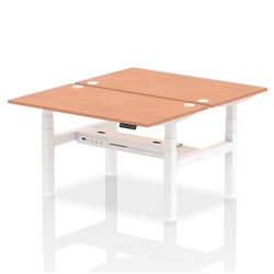 Air Back-to-Back 1400 x 800mm Height Adjustable 2 Person Office Bench Desk Beech Top with Cable Ports White Frame