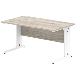 Impulse 1400 x 800mm Straight Desk Grey Oak Top White Cable Managed Leg 