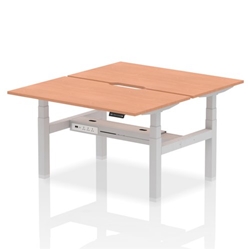 Air Back-to-Back 1400 x 800mm Height Adjustable 2 Person Office Bench Desk Beech Top with Scalloped Edge Silver Frame