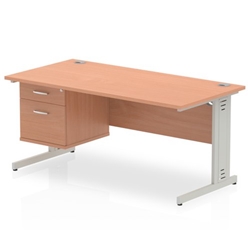 Impulse 1600 x 800mm Straight Desk Beech Top Silver Cable Managed Leg 1 x 2 Drawer Fixed Pedestal