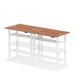Air Back-to-Back 1600 x 600mm Height Adjustable 4 Person Bench Desk Walnut Top CP White Frame