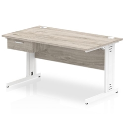 Impulse 1400 x 800mm Straight Office Desk Grey Oak Top White Cable Managed Leg Workstation 1 x 1 Drawer Fixed Pedestal