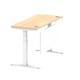 Air 1400 x 600mm Height Adjustable Desk Maple Top Cable Ports White Leg With White Steel Modesty Panel