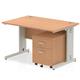 Impulse 1200 x 800mm Straight Desk Oak Top Silver Cable Managed Leg with 2 Drawer Mobile Pedestal Bundle