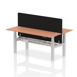 Air Back-to-Back 1800 x 600mm Height Adjustable 2 Person Bench Desk Beech Top CP Silver Frame with Black Straight Screen