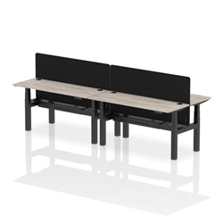 Air Back-to-Back 1600 x 600mm Height Adjustable 4 Person Bench Desk Grey Oak Top CP Black Frame with Black Straight Screen