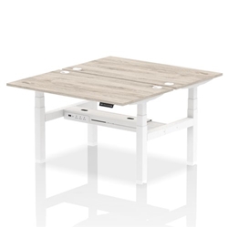 Air Back-to-Back 1400 x 800mm Height Adjustable 2 Person Office Bench Desk Grey Oak Top with Cable Ports White Frame