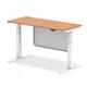 Air 1400 x 600mm Height Adjustable Desk Oak Top Cable Ports White Leg With White Steel Modesty Panel