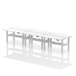 Air Back-to-Back 1400 x 600mm Height Adjustable 6 Person Bench Desk White Top CP Silver Frame