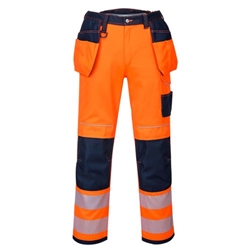 Portwest PW3 Hi Vis Holster Pocket Work Trousers 42 Orange/Navy Short