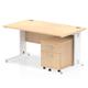 Impulse 1400 x 800mm Straight Desk Maple Top White Cable Managed Leg with 2 Drawer Mobile Pedestal Bundle
