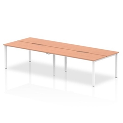 B2B White Frame Bench Desk 1400 Beech (4 Pod)
