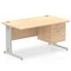 Impulse 1400 x 800mm Straight Desk Maple Top Silver Cable Managed Leg with 1 x 2 Drawer Fixed Pedestal