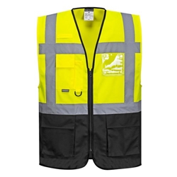 Portwest Warsaw Hi Vis Contrast Executive Vest M Yellow/Blk (Pack of 10)
