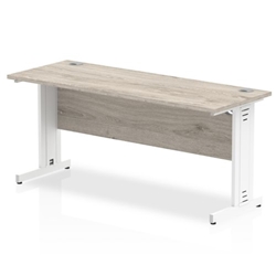 Impulse 1600 x 600mm Straight Desk Grey Oak Top White Cable Managed Leg