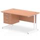 Impulse 1400 Rectangle White Cant Leg Desk Beech 1 x 3 Drawer Fixed Ped