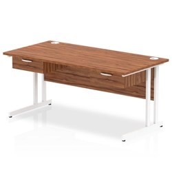 Impulse 1600 x 800mm Straight Office Desk Walnut Top White Cantilever Leg Workstation 2 x 1 Drawer Fixed Pedestal