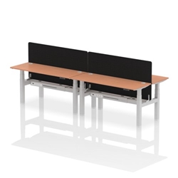 Air Back-to-Back 1600 x 600mm Height Adjustable 4 Person Bench Desk Beech Top CP Silver Frame with Black Straight Screen