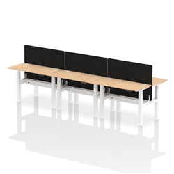 Air Back-to-Back 1200 x 600mm Height Adjustable 6 Person Bench Desk Maple Top CP White Frame with Black Straight Screen