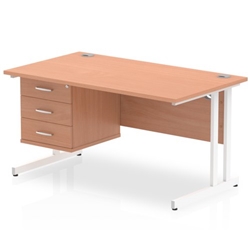 Impulse 1400 Rectangle White Cant Leg Desk Beech 1 x 3 Drawer Fixed Ped