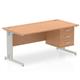 Impulse 1600 x 800mm Straight Desk Oak Top Silver Cable Managed Leg 1 x 3 Drawer Fixed Pedestal