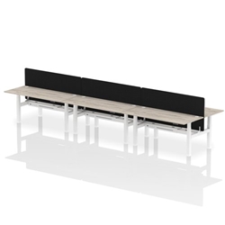 Air Back-to-Back 1800 x 800mm Height Adjustable 6 Person Bench Desk Grey Oak Top CP White Frame with Black Straight Screen