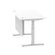 Air 1400 x 800mm Height Adjustable Desk White Top Cable Ports Silver Leg With Silver Steel Modesty Panel
