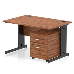 Impulse 1200 x 800mm Straight Office Desk Walnut Top Black Cable Managed Leg Workstation 2 Drawer Mobile Pedestal