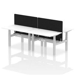 Air Back-to-Back 1200 x 800mm Height Adjustable 4 Person Bench Desk White Top CP Silver Frame with Black Straight Screen