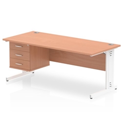 Impulse 1800 x 800mm Straight Desk Beech Top White Cable Managed Leg 1 x 3 Drawer Fixed Pedestal