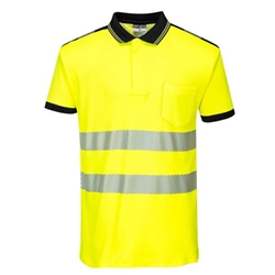 Portwest PW3 Hi Vis Cotton Comfort Polo Shirt S/S L Yellow/Blk