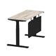 Air 1400 x 600mm Height Adjustable Desk Grey Oak Top Cable Ports Black Leg With Black Steel Modesty Panel