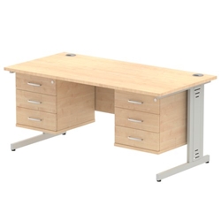 Impulse 1600 x 800mm Straight Desk Maple Top Silver Cable Managed Leg 2 x 3 Drawer Fixed Pedestal