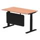 Air 1400 x 800mm Height Adjustable Desk Beech Top Cable Ports Black Leg With Black Steel Modesty Panel
