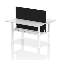 Air Back-to-Back 1400 x 600mm Height Adjustable 2 Person Bench Desk White Top CP White Frame with Black Straight Screen