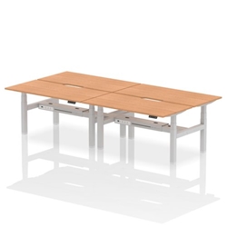 Air Back-to-Back 1600 x 800mm Height Adjustable 4 Person Bench Desk Oak Top with Scalloped Edge Silver Frame