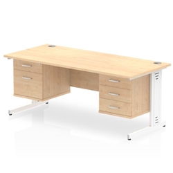 Impulse 1600 x 800mm Straight Desk Maple Top White Cable Managed Leg 1 x 2 Drawer 1 x 3 Drawer Fixed Pedestal