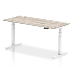 Air 1800 x 800mm Height Adjustable Desk Grey Oak Top Cable Ports White Leg