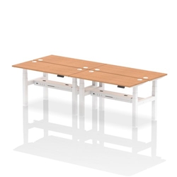 Air Back-to-Back 1400 x 600mm Height Adjustable 4 Person Bench Desk Oak Top CP White Frame