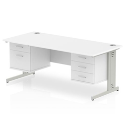 Impulse 1600 x 800mm Straight Desk White Top Silver Cable Managed Leg 1 x 2 Drawer 1 x 3 Drawer Fixed Pedestal