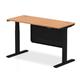 Air 1400 x 600mm Height Adjustable Desk Oak Top Cable Ports Black Leg With Black Steel Modesty Panel