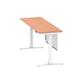 Air 1800 x 600mm Height Adjustable Desk Beech Top Cable Ports White Leg With White Steel Modesty Panel