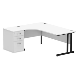 Impulse 1800mm Left Crescent Office Desk White Top Black Cantilever Leg Workstation 600 Deep Desk High Pedestal