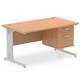 Impulse 1400 x 800mm Straight Desk Oak Top Silver Cable Managed Leg with 1 x 2 Drawer Fixed Pedestal