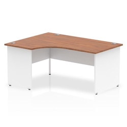 Impulse Panel End 1600/800 Left Hand Crescent Desk Walnut Top White Panels Ref TT000025