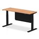 Air 1600 x 600mm Height Adjustable Desk Oak Top Cable Ports Black Leg With Black Steel Modesty Panel