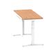 Air 1400 x 600mm Height Adjustable Desk Oak Top Cable Ports White Leg With White Steel Modesty Panel