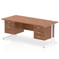 Impulse 1800 Rectangle White Cant Leg Desk WALNUT 1 x 2 Drawer 1 x 3 Drawer Fixed Ped